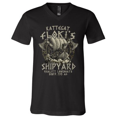 Kattegat Floki's Shipyards Quality Longboats Since 793 Ad V-Neck T-Shirt