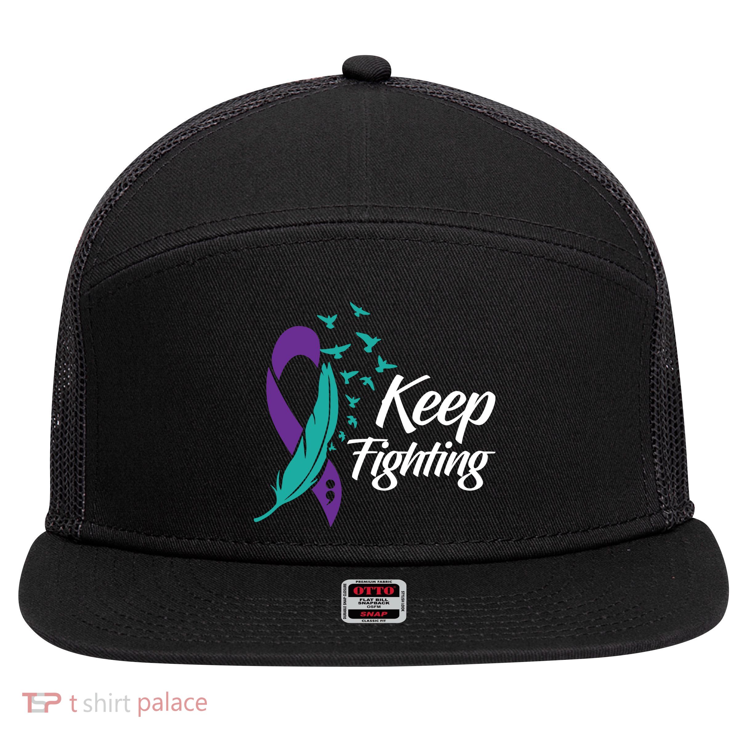 Keep Fighting Suicide Prevention Awareness 7 Panel Mesh Trucker Snapback Hat