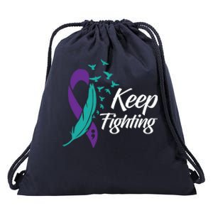 Keep Fighting Suicide Prevention Awareness Drawstring Bag