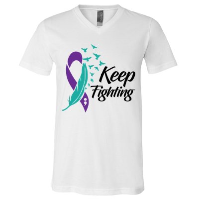 Keep Fighting Suicide Prevention Awareness V-Neck T-Shirt