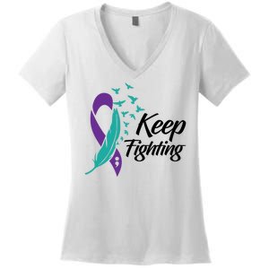 Keep Fighting Suicide Prevention Awareness Women's V-Neck T-Shirt