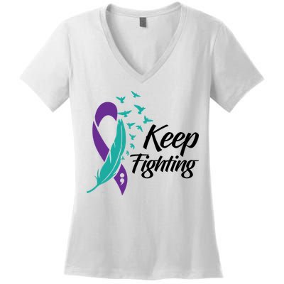 Keep Fighting Suicide Prevention Awareness Women's V-Neck T-Shirt