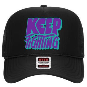 Keep Fighting Suicide Prevention Awareness Retro High Crown Mesh Back Trucker Hat