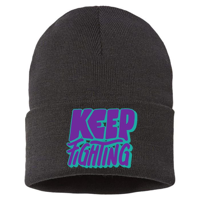 Keep Fighting Suicide Prevention Awareness Retro Sustainable Knit Beanie