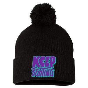 Keep Fighting Suicide Prevention Awareness Retro Pom Pom 12in Knit Beanie