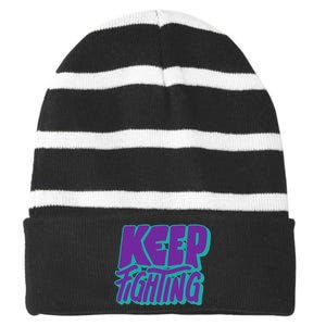 Keep Fighting Suicide Prevention Awareness Retro Striped Beanie with Solid Band