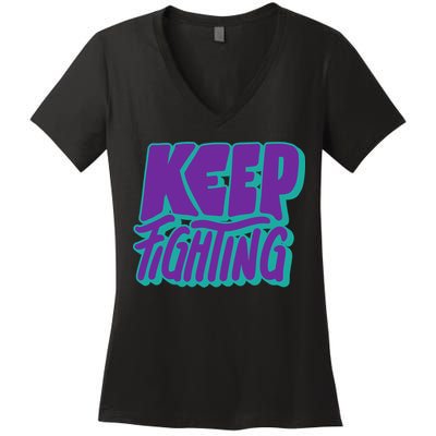 Keep Fighting Suicide Prevention Awareness Retro Women's V-Neck T-Shirt