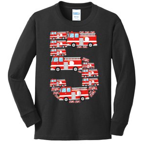 K.i.d.s Fire Truck 5th Birthday Boy 5 Year Old Toddler Firefighter Kids Long Sleeve Shirt