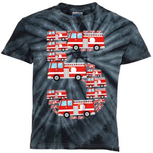 K.i.d.s Fire Truck 5th Birthday Boy 5 Year Old Toddler Firefighter Kids Tie-Dye T-Shirt