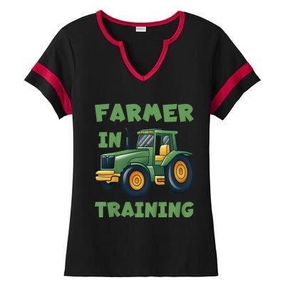 Kids Funny Tractor Boy Farmer In Training Gift Ladies Halftime Notch Neck Tee