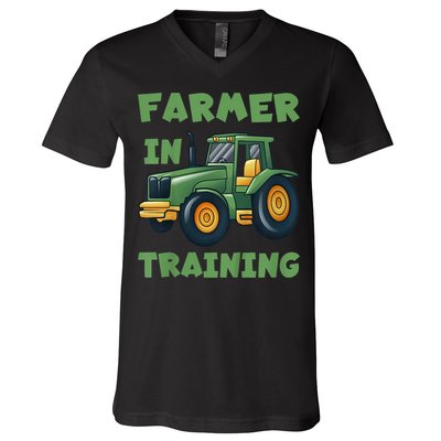 Kids Funny Tractor Boy Farmer In Training Gift V-Neck T-Shirt