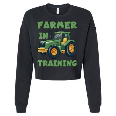 Kids Funny Tractor Boy Farmer In Training Gift Cropped Pullover Crew