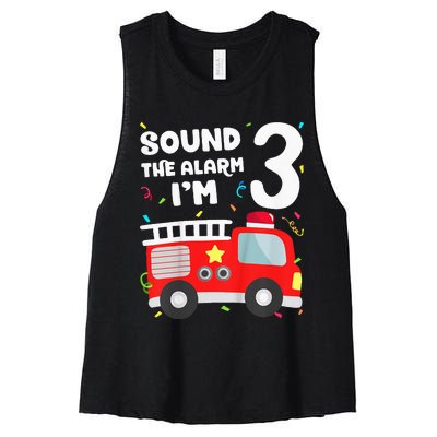 Kids Fire Truck 3rd Birthday Boy Firefighter 3 Year Old Women's Racerback Cropped Tank