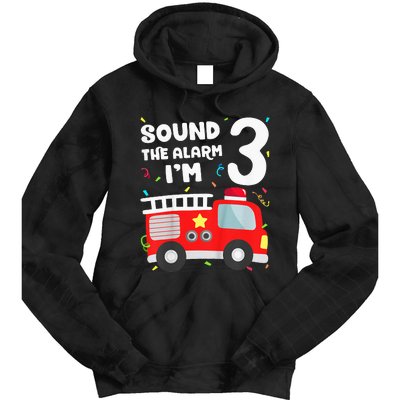 Kids Fire Truck 3rd Birthday Boy Firefighter 3 Year Old Tie Dye Hoodie