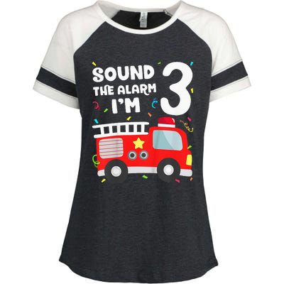 Kids Fire Truck 3rd Birthday Boy Firefighter 3 Year Old Enza Ladies Jersey Colorblock Tee