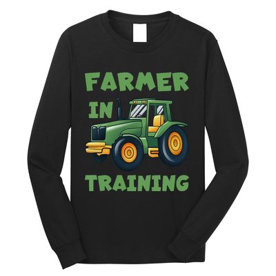 Kids Funny Tractor Boy Farmer In Training Tractor Graphic Long Sleeve Shirt