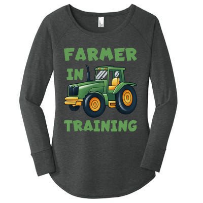 Kids Funny Tractor Boy Farmer In Training Tractor Graphic Women's Perfect Tri Tunic Long Sleeve Shirt