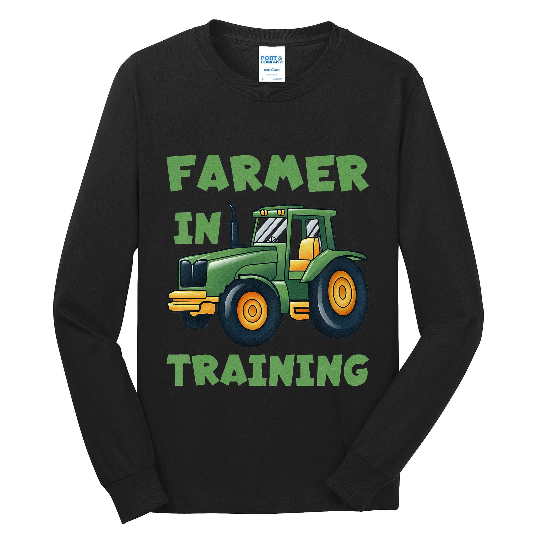 Kids Funny Tractor Boy Farmer In Training Tractor Graphic Tall Long Sleeve T-Shirt