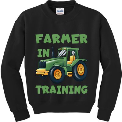 Kids Funny Tractor Boy Farmer In Training Tractor Graphic Kids Sweatshirt
