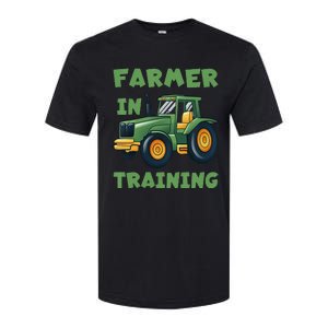 Kids Funny Tractor Boy Farmer In Training Tractor Graphic Softstyle® CVC T-Shirt