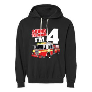 Kids Fire Truck 4th Birthday Boy Firefighter 4 Year Old Garment-Dyed Fleece Hoodie