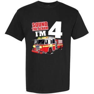 Kids Fire Truck 4th Birthday Boy Firefighter 4 Year Old Garment-Dyed Heavyweight T-Shirt