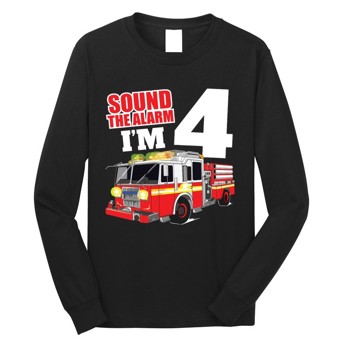 Kids Fire Truck 4th Birthday Boy Firefighter 4 Year Old Long Sleeve Shirt