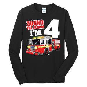 Kids Fire Truck 4th Birthday Boy Firefighter 4 Year Old Tall Long Sleeve T-Shirt