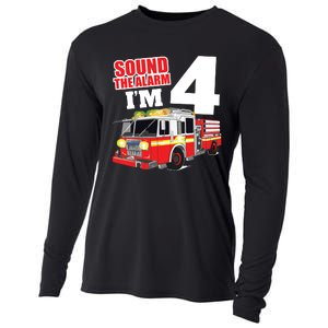 Kids Fire Truck 4th Birthday Boy Firefighter 4 Year Old Cooling Performance Long Sleeve Crew