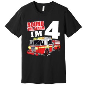 Kids Fire Truck 4th Birthday Boy Firefighter 4 Year Old Premium T-Shirt