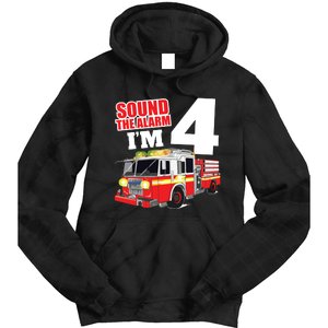 Kids Fire Truck 4th Birthday Boy Firefighter 4 Year Old Tie Dye Hoodie