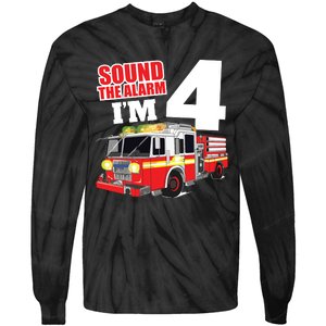 Kids Fire Truck 4th Birthday Boy Firefighter 4 Year Old Tie-Dye Long Sleeve Shirt