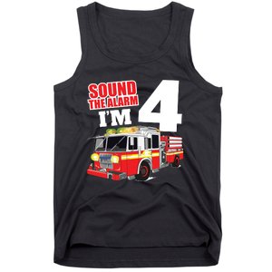 Kids Fire Truck 4th Birthday Boy Firefighter 4 Year Old Tank Top