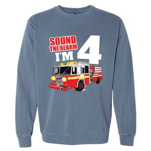 Kids Fire Truck 4th Birthday Boy Firefighter 4 Year Old Garment-Dyed Sweatshirt