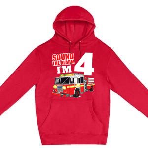 Kids Fire Truck 4th Birthday Boy Firefighter 4 Year Old Premium Pullover Hoodie