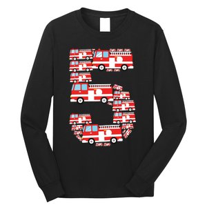 Kids Fire Truck 5th Birthday Boy 5 Year Old Firefighter Long Sleeve Shirt