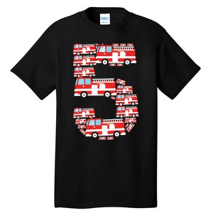 Kids Fire Truck 5th Birthday Boy 5 Year Old Firefighter Tall T-Shirt