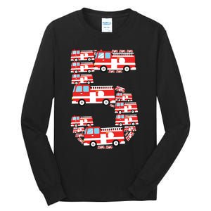 Kids Fire Truck 5th Birthday Boy 5 Year Old Firefighter Tall Long Sleeve T-Shirt