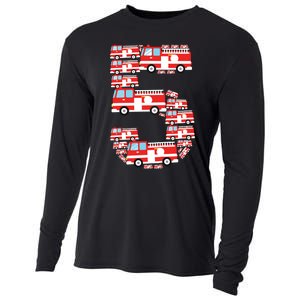 Kids Fire Truck 5th Birthday Boy 5 Year Old Firefighter Cooling Performance Long Sleeve Crew