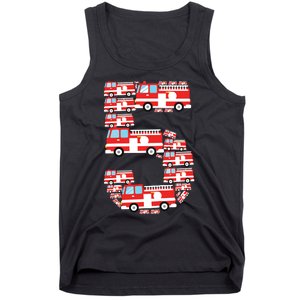 Kids Fire Truck 5th Birthday Boy 5 Year Old Firefighter Tank Top