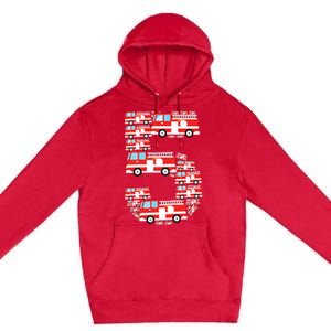 Kids Fire Truck 5th Birthday Boy 5 Year Old Firefighter Premium Pullover Hoodie