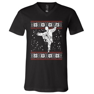 Kung Fu Ugly Christmas Sweater Martial Arts Fighter V-Neck T-Shirt