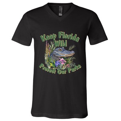 Keep Florida Wild Protect Florida Parks V-Neck T-Shirt