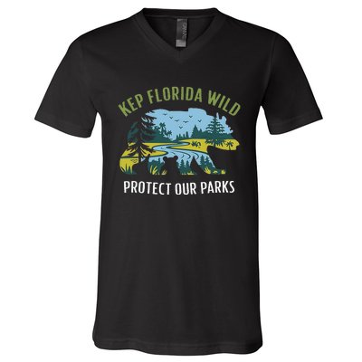 Keep Florida Wild Protect Our Parks Wildlife Graphic V-Neck T-Shirt