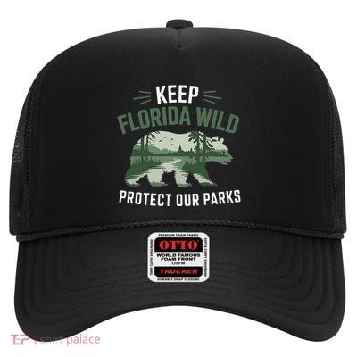 Keep Florida Wild Protect Our Parks Wildlife Graphic High Crown Mesh Back Trucker Hat