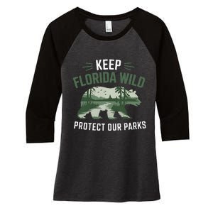 Keep Florida Wild Protect Our Parks Wildlife Graphic Women's Tri-Blend 3/4-Sleeve Raglan Shirt