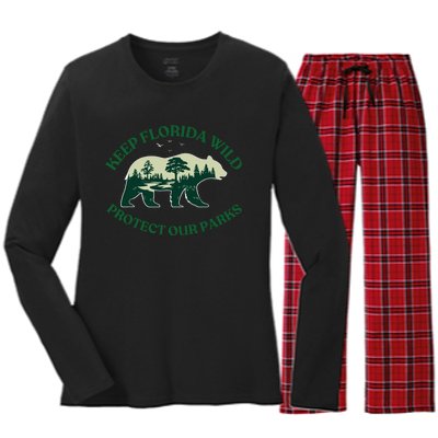 Keep Florida Wild Protect Our Parks Wildlife Graphic Women's Long Sleeve Flannel Pajama Set 