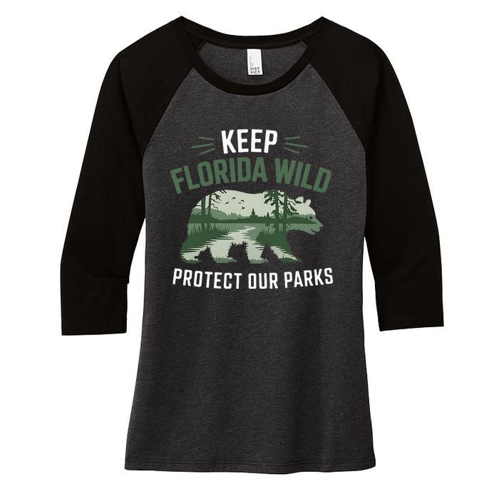 Keep Florida Wild Protect Our Parks Wildlife Women's Tri-Blend 3/4-Sleeve Raglan Shirt