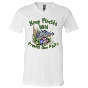 Keep Florida Wild Protect Florida Parks V-Neck T-Shirt