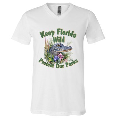 Keep Florida Wild Protect Florida Parks V-Neck T-Shirt